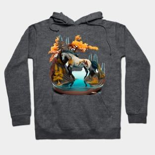 Autumn Lake White Horse Marching Hoodie